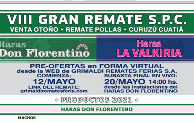 Se viene el VIII Gran Remate Otoño de S.P.C. del Haras Don Florentino junto al Haras La Valkiria